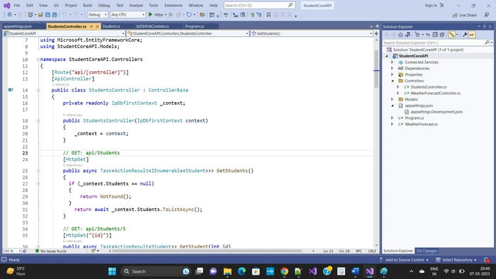 DB First with Core API 7.0 CRUD Operations