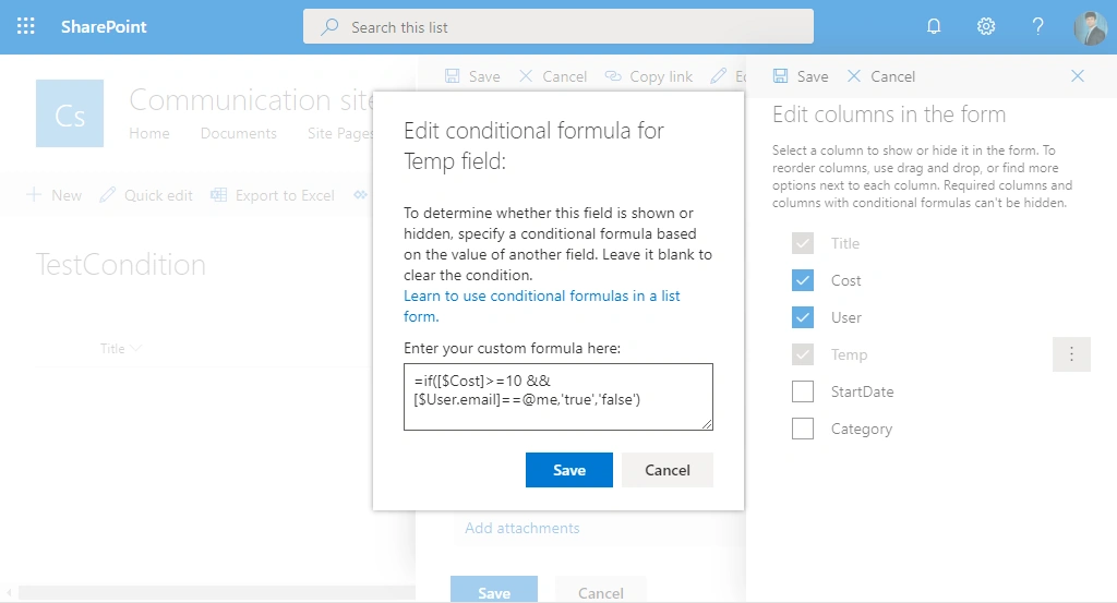 Conditional Formula To Show Hide Columns In SharePoint List
