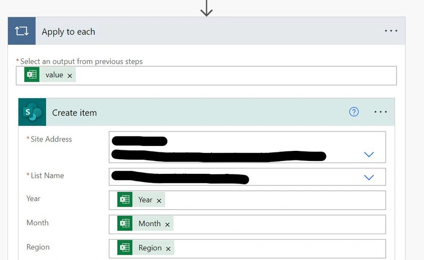 Create item action