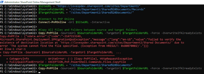 Copy-PNPFile - Failed to verify the existence of destination location