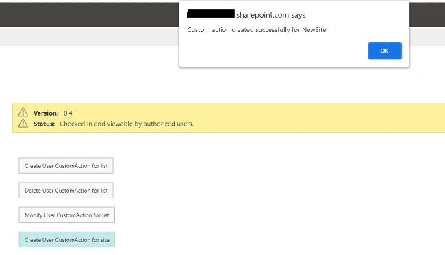 Add, Modify and Delete User custom action for list or library item