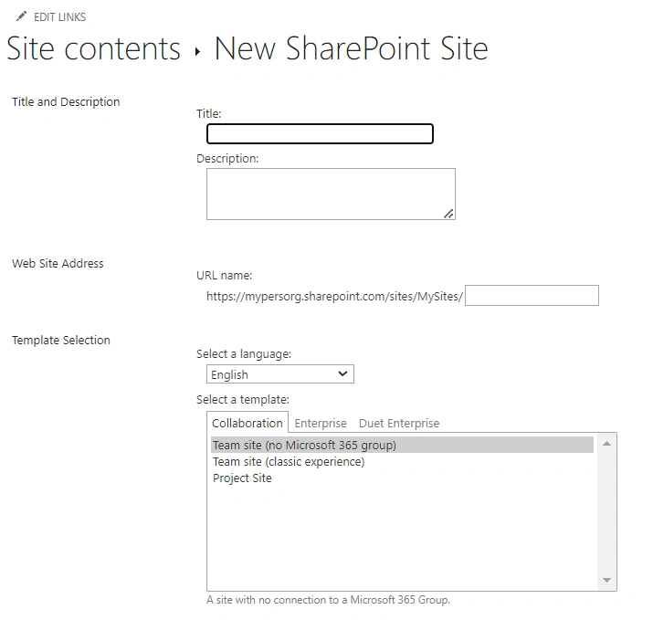Create a Subsite in SharePoint 