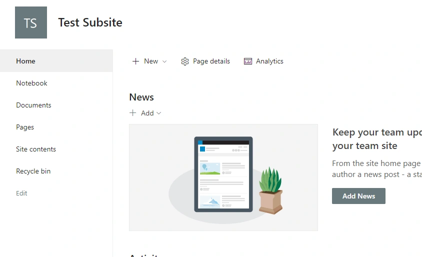 Create a Subsite in SharePoint 