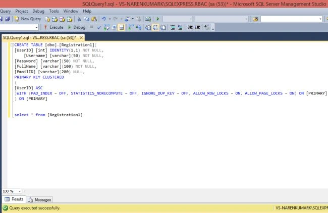 Create Registration Table