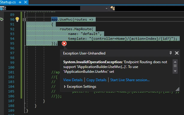 Error While Upgrading Solution From ASP.NET Core 2.1 To ASP.NET Core 3.1