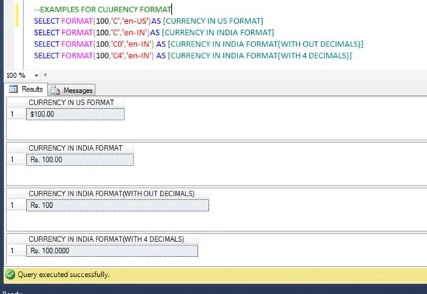 Example for CUURENCY format