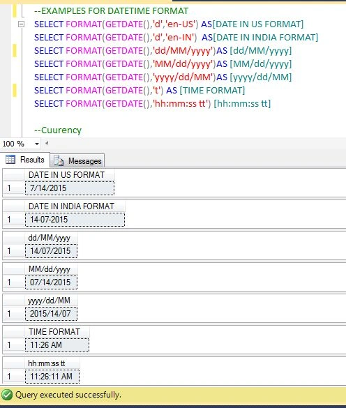 Example for DATETIME format