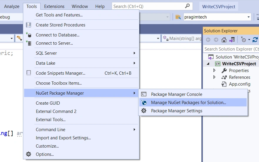 CSV Helper Nuget package