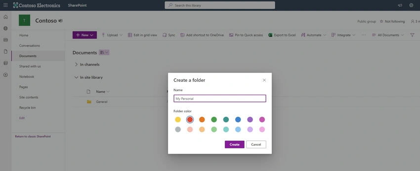 SharePoint and OneDrive color coded folder