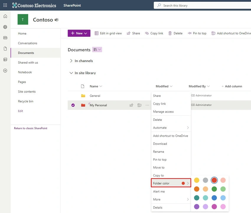 SharePoint and OneDrive color coded folder