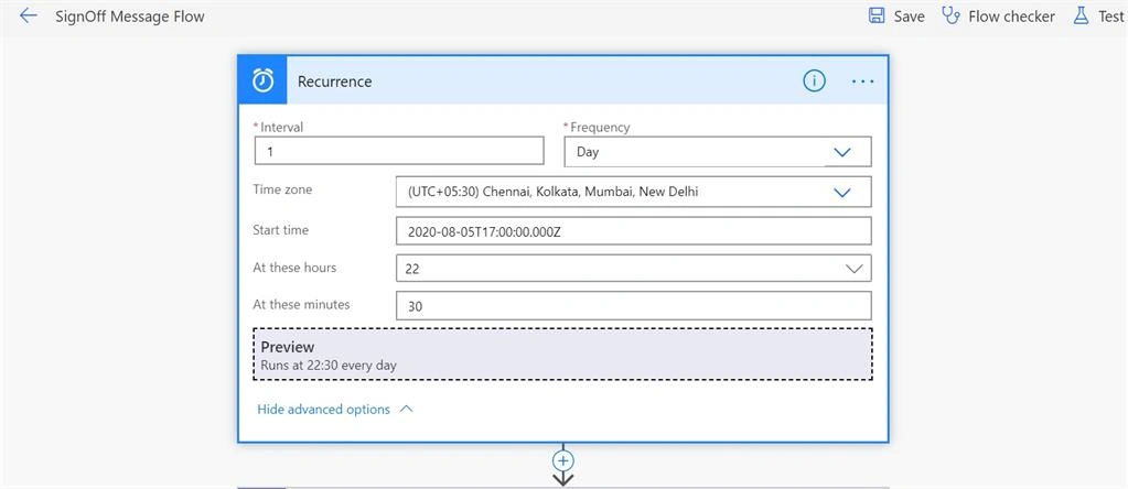 Flow To Send Shift Timings End Message Notification To MS Teams Users