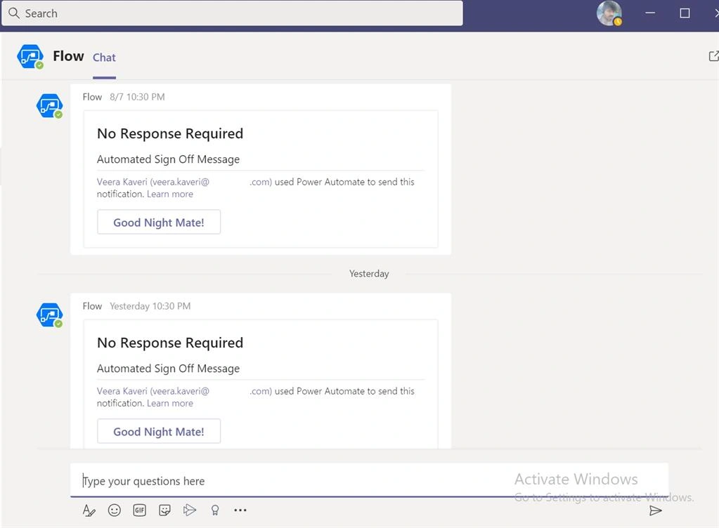 Flow To Send Shift Timings End Message Notification To MS Teams Users