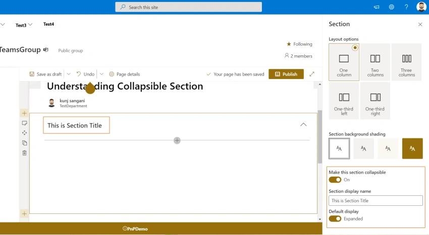 How to create collapsible sections in Modern SharePoint Page