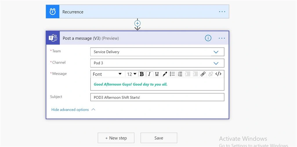 Scheduled Power Automate Flow To Send Shift Timings To All The Team