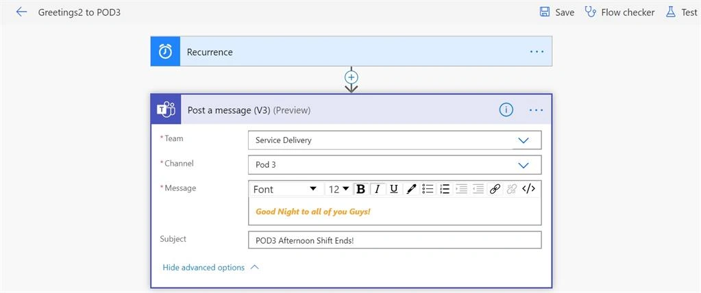 Scheduled Power Automate Flow To Send Shift Timings To All The Team
