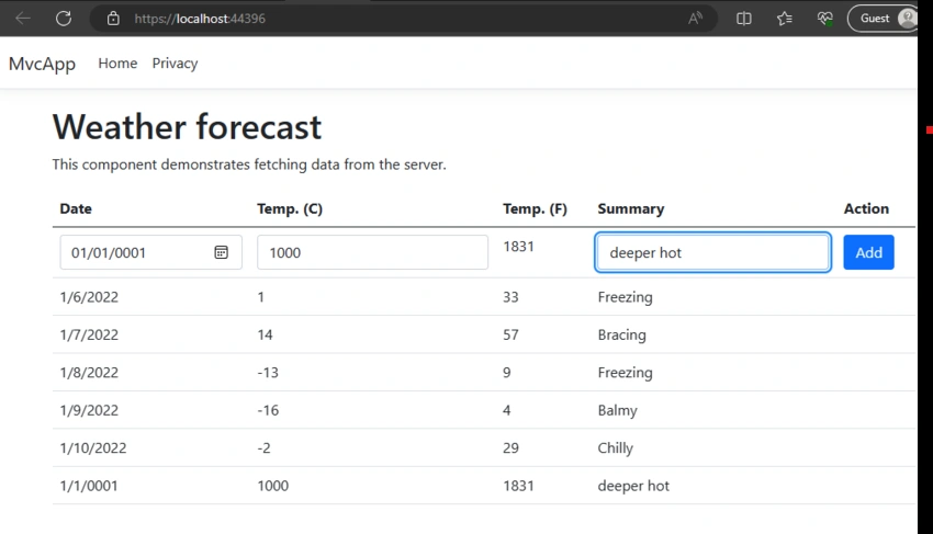 Blazor WebAssembly Create function