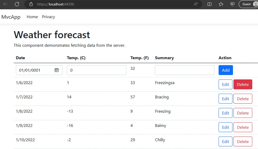 Blazor WebAssembly delete function
