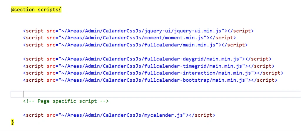Full Calender integration in mvc