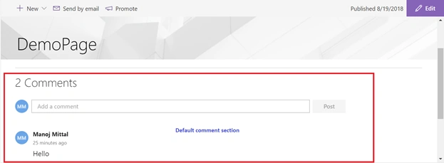 Turn On Or Off OOTB Comment Section From SharePoint Online Modern Page