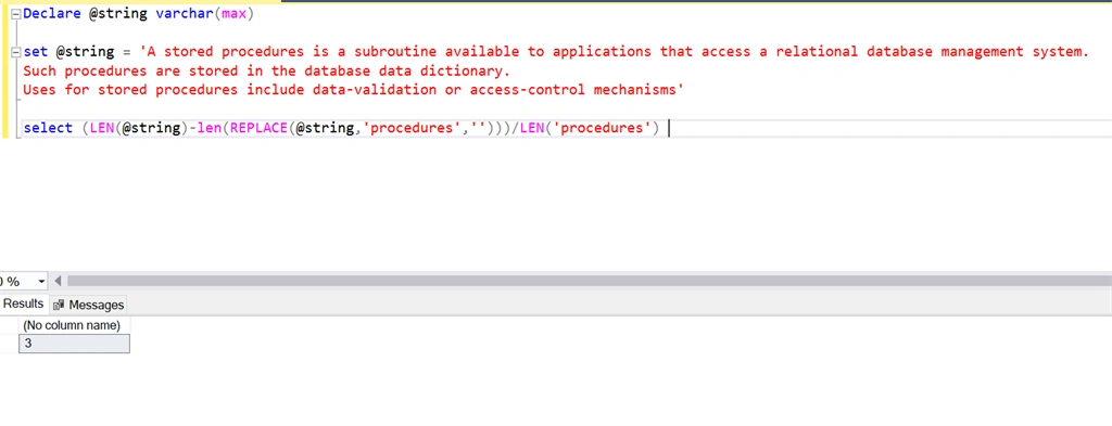 How To Find a String repeated in Paragraph by Using Sql Server