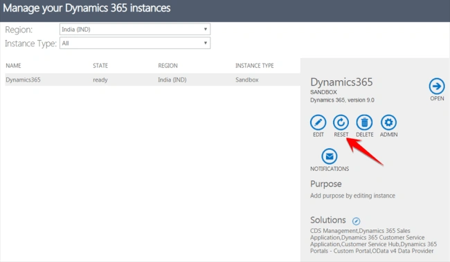 Reset your Dynamics 365