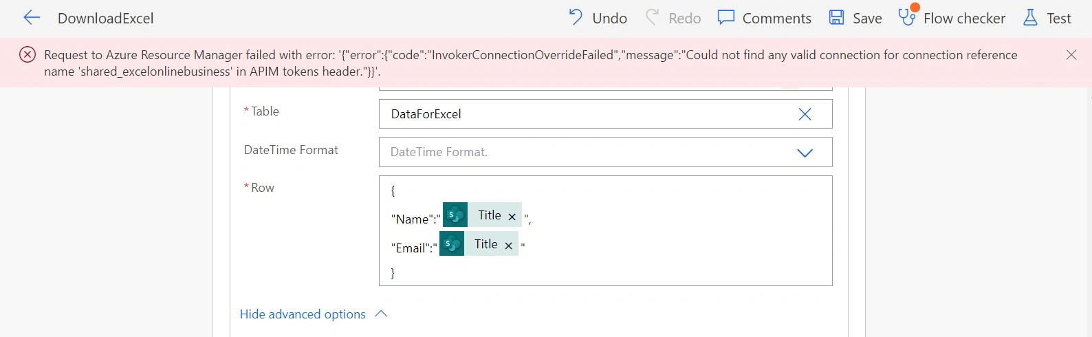 InvokerConnectionOverrideFailed error in Microsoft Flow