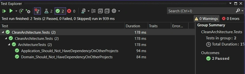 architecture test result view