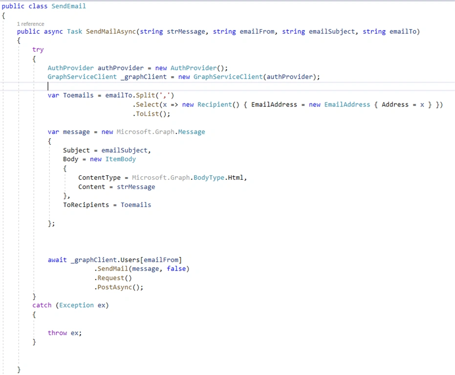 Send an Email using graph api with certificates in a .net application