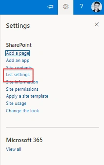 Sharepoint List setting