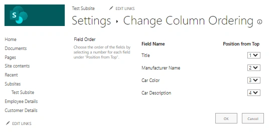 Change Column ordering