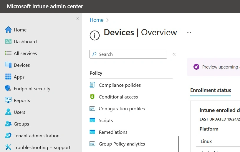 Admin center