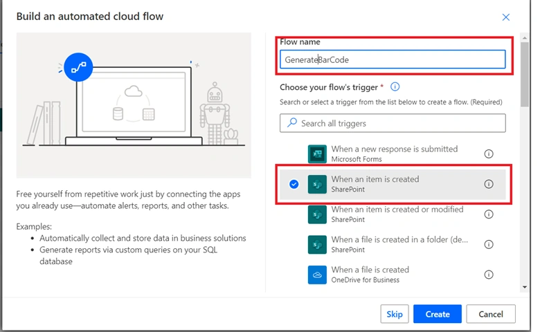 Create Barcode using Power Automate