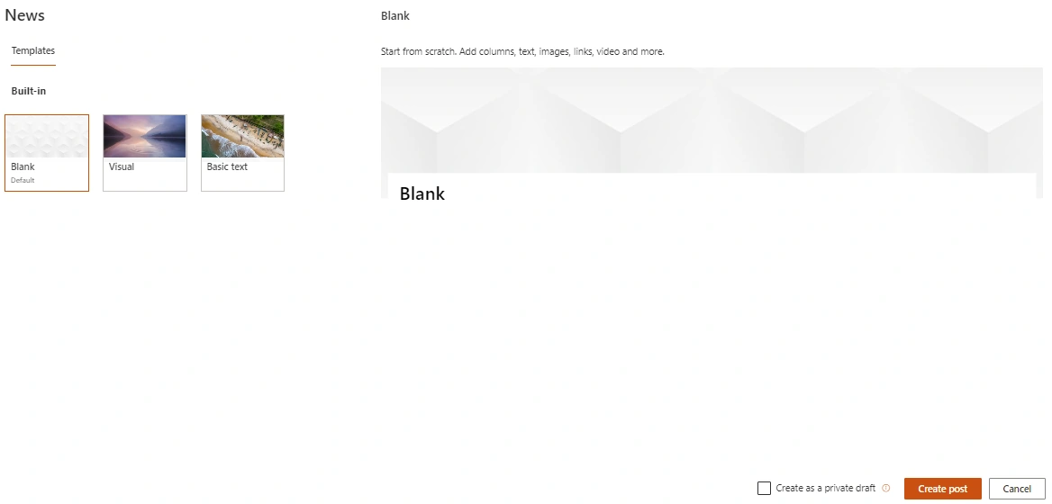 create News Post in SharePoint Online