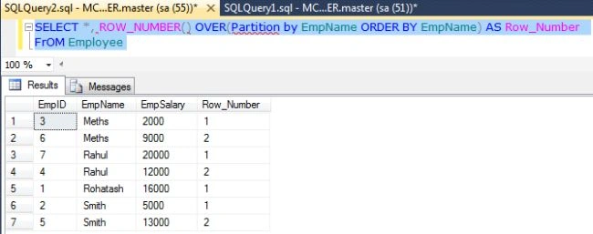 SQL ROW_NUMBER() Function with Partition By clause