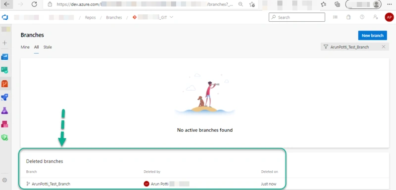 How to restore a deleted Git Branch in Azure DevOps