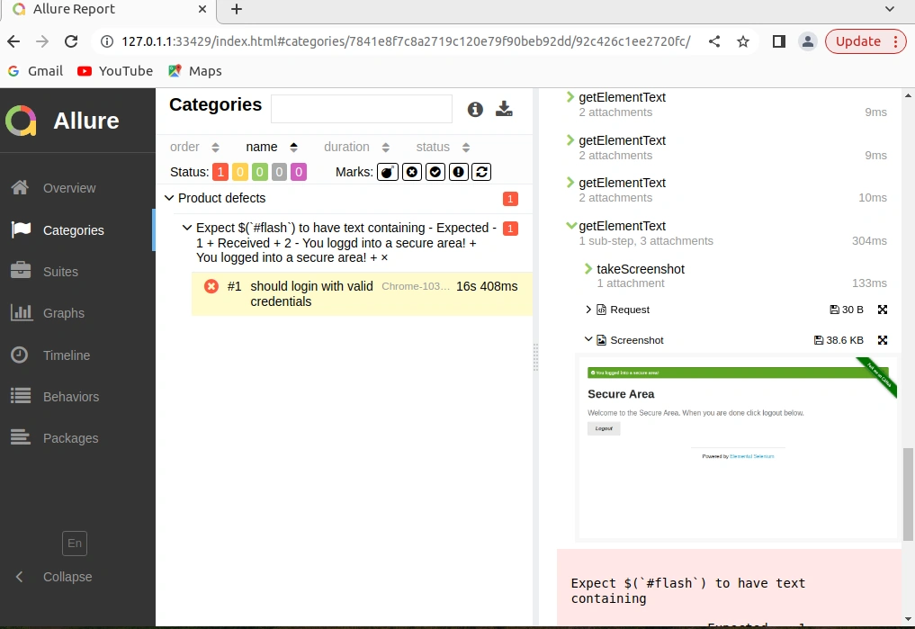 Allure report in Webdriver IO