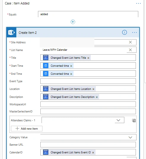 MS Flow - Sync Google with SharePoint Calendar List