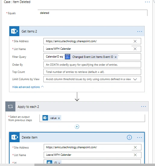 MS Flow - Sync Google with SharePoint Calendar List