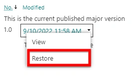 Restore SharePoint Online Page Via Version History