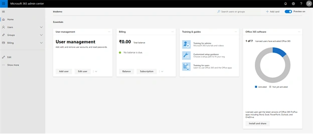 Manage Dashboard in Microsoft 365 Admin Center