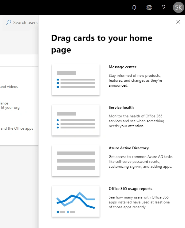 Manage Dashboard in Microsoft 365 Admin Center