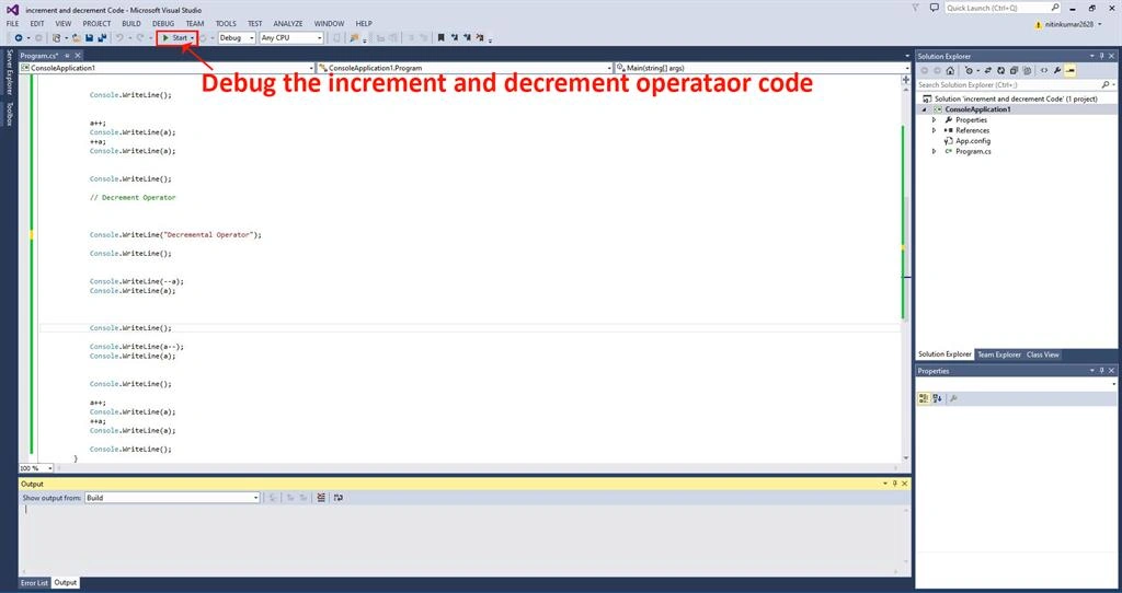 Increment and Decrement Operators using C# code