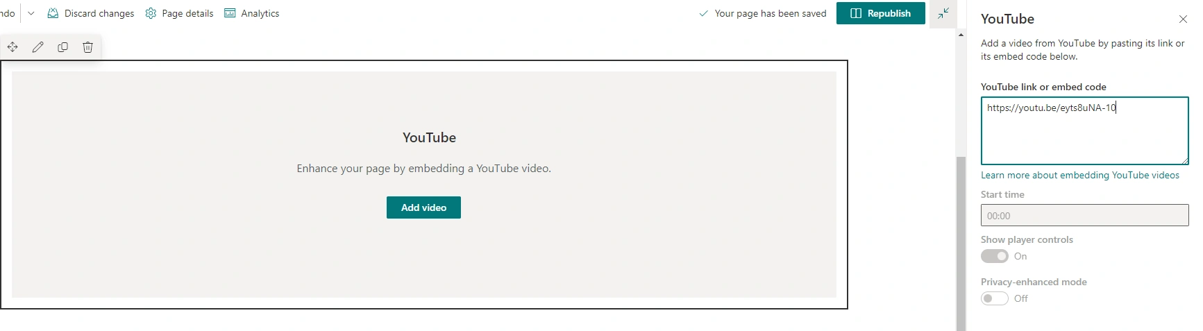 Video Embed using YouTube webpart in SharePoint Online Modern Page