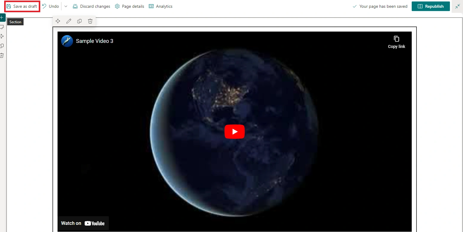 Video Embed using YouTube webpart in SharePoint Online Modern Page