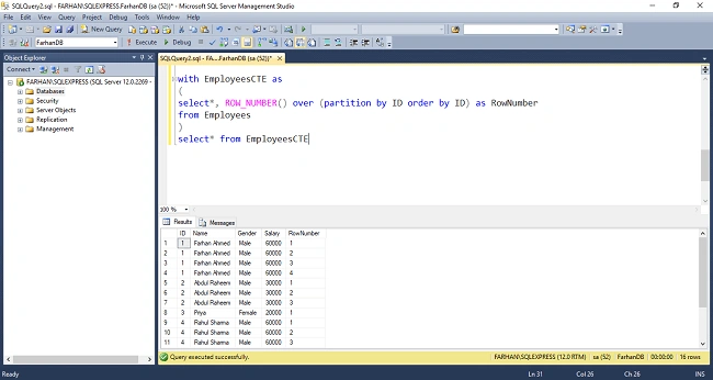 Delete Duplicate Record From SQL Database Using CTE
