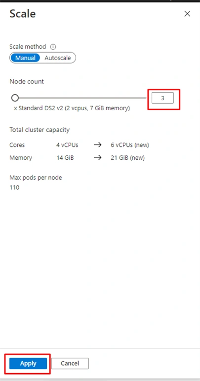 How to scale Azure Kubernetes Service Cluster by using Azure Portal