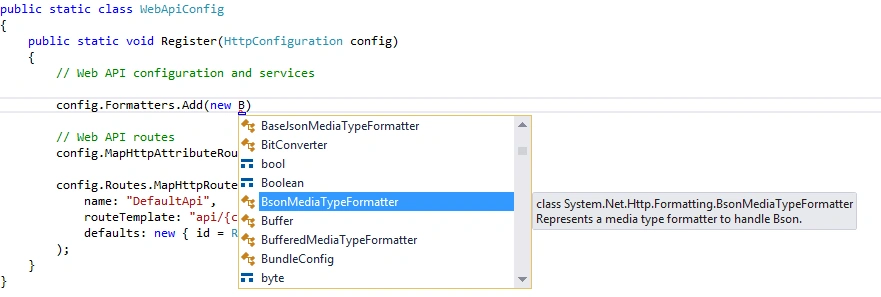 We are focusing about how we can enable BSON media type formatter in Web API