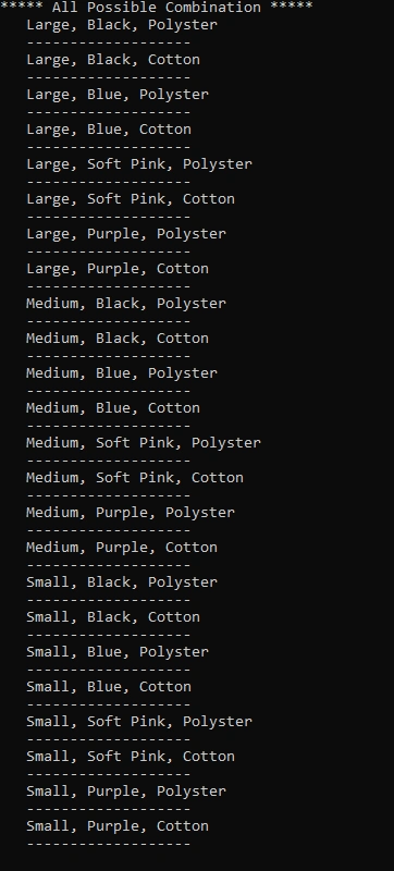 Build All Possible Combinations Of A List Of Values