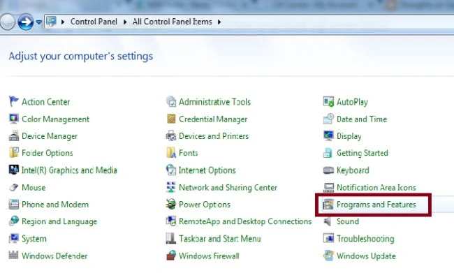 Control Panel in Windows Explorer
