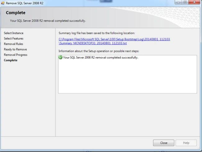 Instance UnInstallation Successfull